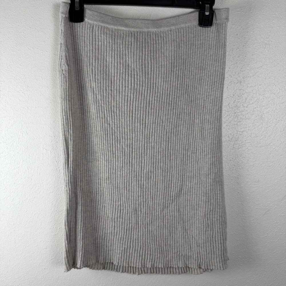 Eileen Fisher Merino Wool Ribbed Knit Midi Skirt‎ Oatmeal Beige Womens Medium - Picture 5 of 8